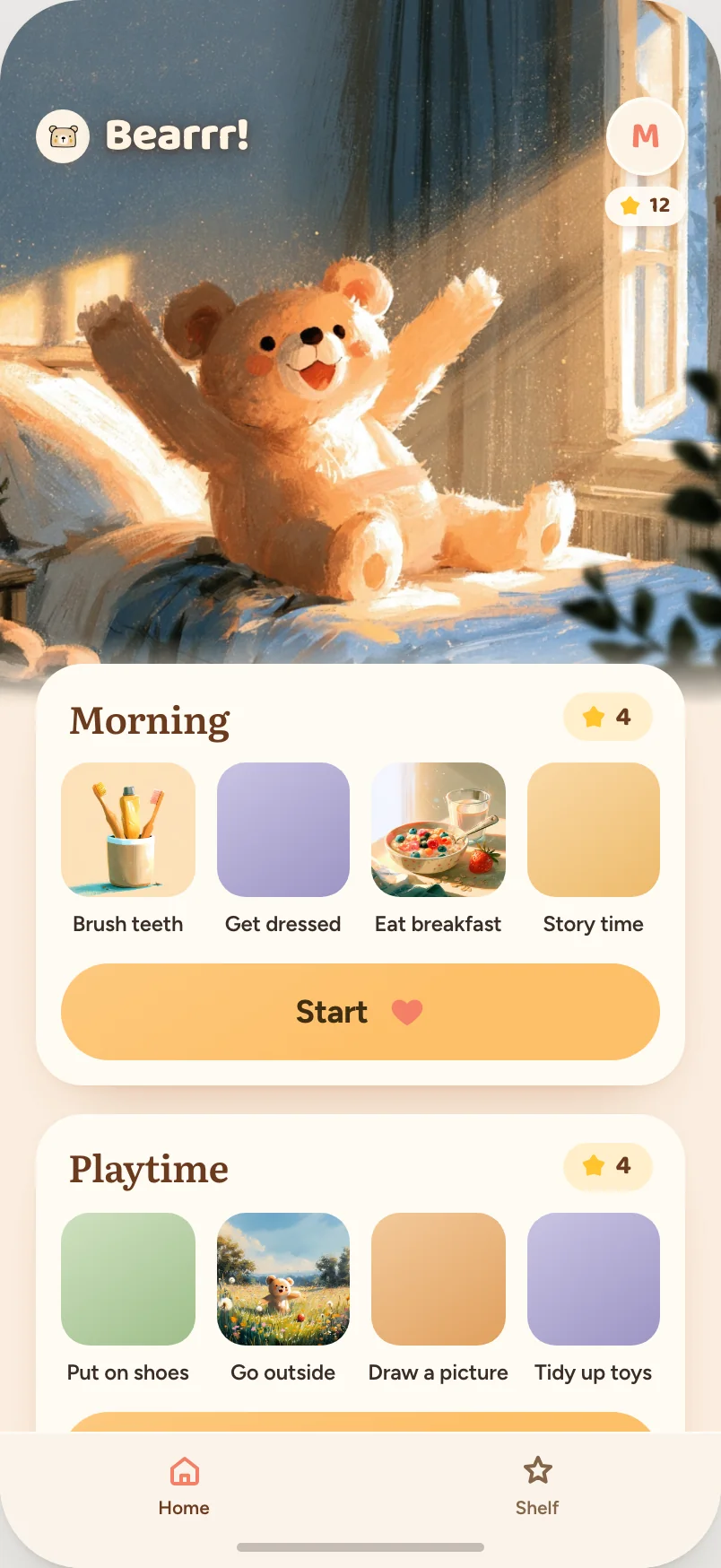 Bearrr kids routine chart app: today's morning and playtime routines in pictures