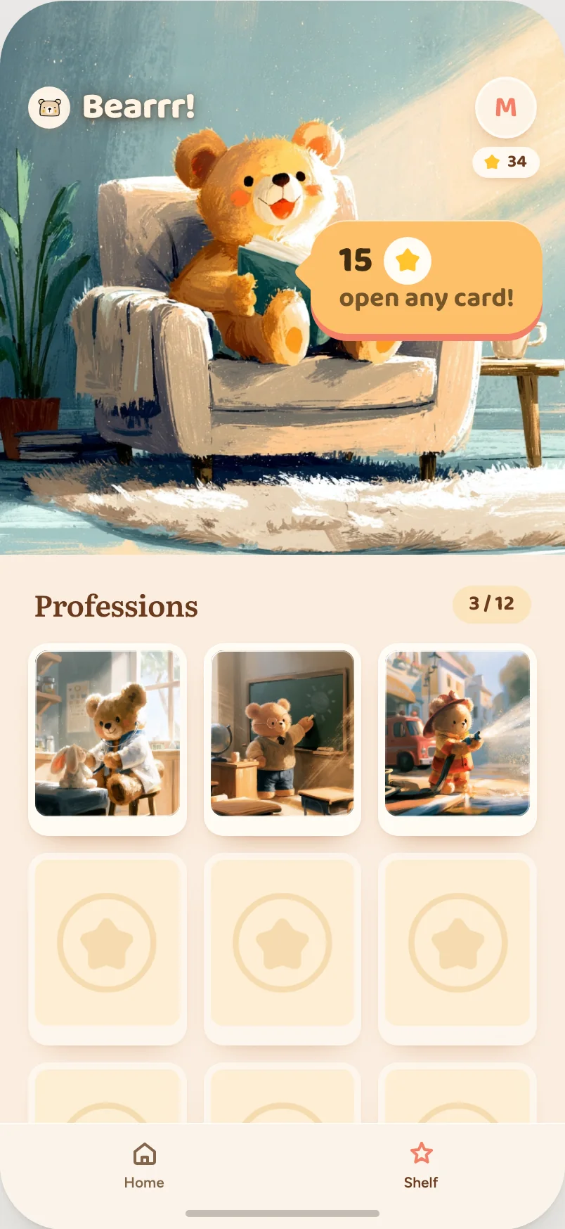 Reward chart shelf: fifteen stars open a new collectible picture card